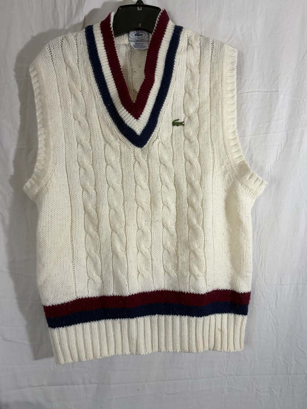 Vintage Izod Lacoste Cable Knit V-Neck Cricket Sweater Vest